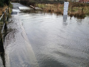 Ladycroft Ford 5 February 2014 - The footbridge is under water